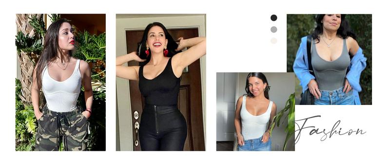 FeelinGirl  Tummy Control Bodysuit for Women Slimming V Neck Bodysuits Snatched Waist Body Suit Shaping Thong Comfort Fabric Fit Seamless Sleeveless