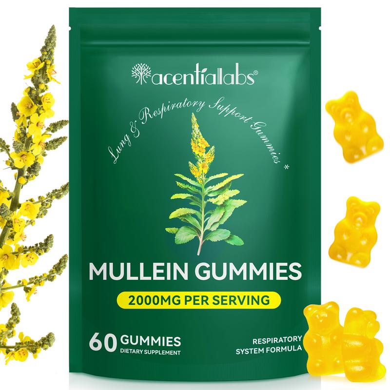 Acentiallabs Mullein Gummies 2000MG Per Serving Lung & Respiratory Support Gummies-60 Gummies Dietary supplement