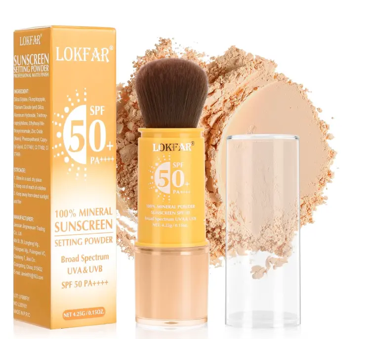 Mineral Powder Sunscreen for Face & Scalp & Hair - SPF 50 Brush On Sunscreen, Matte Oil Control Lightweight, Loose Finishing SPF Powder Setting Makeup | Beach Essentials, #03 Medium