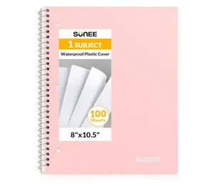 SUNEE Spiral Notebook, 1-Subject, College Ruled Paper, 8" x 10-1/2", 100 Sheets per Notebook, 3-Hole Punched Paper, Water Resistant Cover, Double-sided Pockets, Spiral Lined Notebooks for Work, Pink