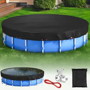 10FT for Outdoor Round Framed Above Ground Pool Cover 420D Oxford Fabric Winter Pool Cover Protector with Winch and Cable Waterproof Pool Solar Cover for Framed Pools and Hot Tubs