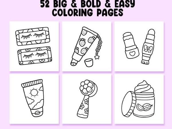 Glow Cosmetics: Coloring Book for Adults and Kids, Bold and Easy, Simple and Big Designs for Relaxation