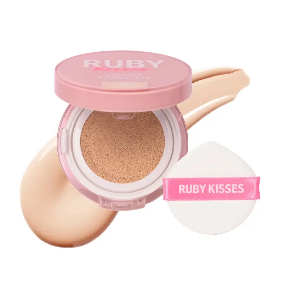 Ruby Kisses Cushion Foundation Compact - Full Coverage with Skincare Benefits, Suitable for Light to Dark Shades