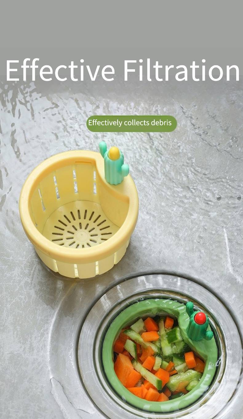 Eimula Cactus Kitchen Sink Drain Strainer with Automatic Dumping Basket and Filter, High-Quality PP Material, Anti-Clogging, Essential Kitchen Accessory