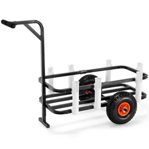 Beach Fishing Cart, 200 lbs Load Capacity, Fish and Marine Cart with Two 11" Big Wheels Rubber Balloon Tires for Sand, Heavy-Duty Steel Pier Wagon Trolley with 7 Rod Holders for Fishing, Picnic