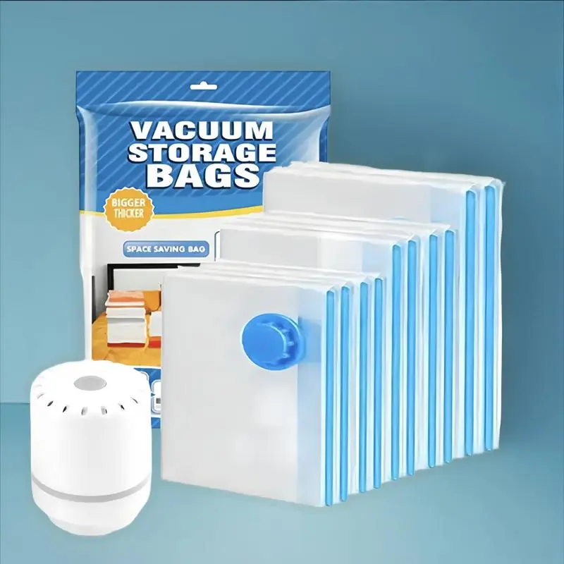 5/11 Pack Vacuum Storage Bags, Blue Transparent, Airtight Dust Moisture-Proof, Extra Large Capacity, 80% Space Saving Bag, Includes Hand Pump,Christmas Gifts, New Year Gifts