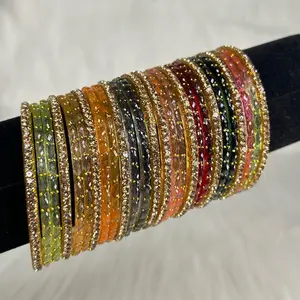 Desi Beautiful Multi Gold Viral Rain Drop Bangles Set with Vibrant Colors and Sparkling Details