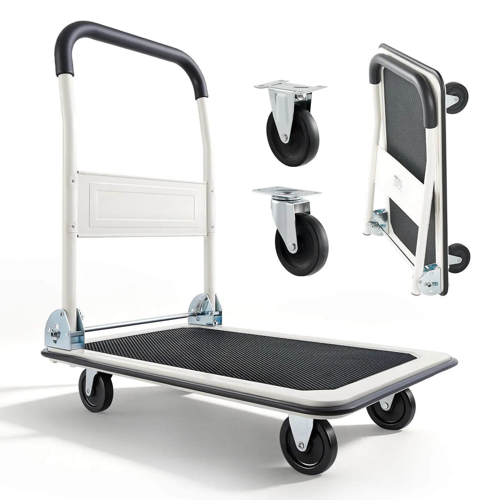 【SummerFinds】VEVOR 330lb Multifunction Rolling Cart, Mobile Folding Trolley Heavy Duty Work Cart, Foldable Push Dolly with Flexible Swivel Wheels, 3.78in Space-Saving Handle, 29x18.9x32.5in Compact Spacious Platform Truck for Easy Storage