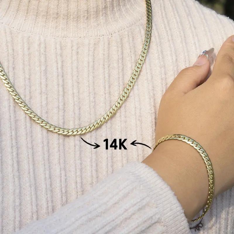 Width 5.5mm gold-plated 14K Cuban necklace and bracelet Vintage Feel Stainless Steel Anti-Rust Technology Christmas Gift for men and women , Length 16/18/20/24 inches