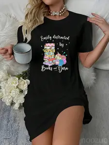 Funny Yarn Quote Easily Distracted by Books and Yarn Reader Casual Dress
