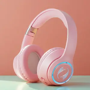 Wireless Headphones Bluetooth Headphone with RGB Lights Bluetooth Gaming Headset Low Latency Long Battery Life Comfortable Perfect for Gaming, Music, School & as a Gift for Girls and Boys, Pink