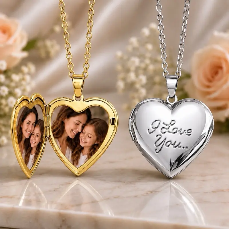 I Love You Stainless Steel Locket with 2 Photos