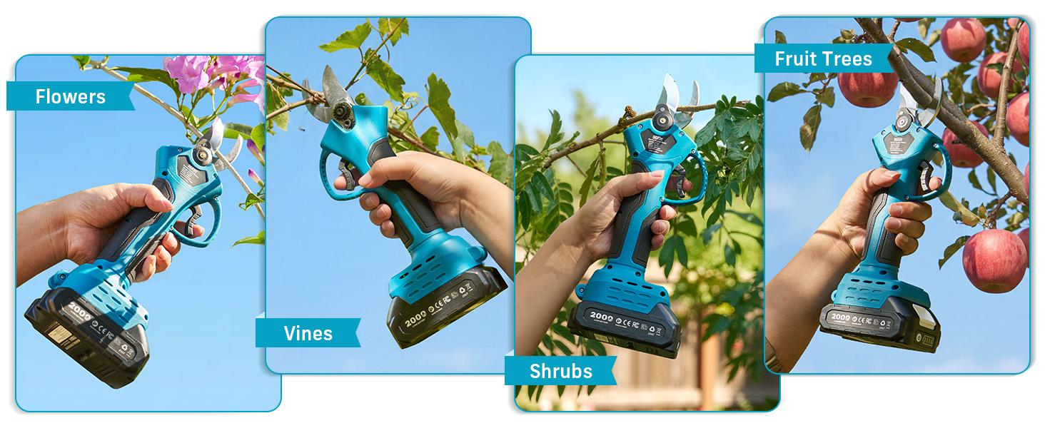 SEESII Electric Pruning Shears for Gardening: 1.2” Cutting Cordless Power Pruner - 2 Lbs Lightweight &  Portable, Brushless Motor, Dual 2.0Ah Battery, 2 Levels Adjustable Models,  Extra SK5 Blade Branches Cutter For Tree & Flower Trimming SP100