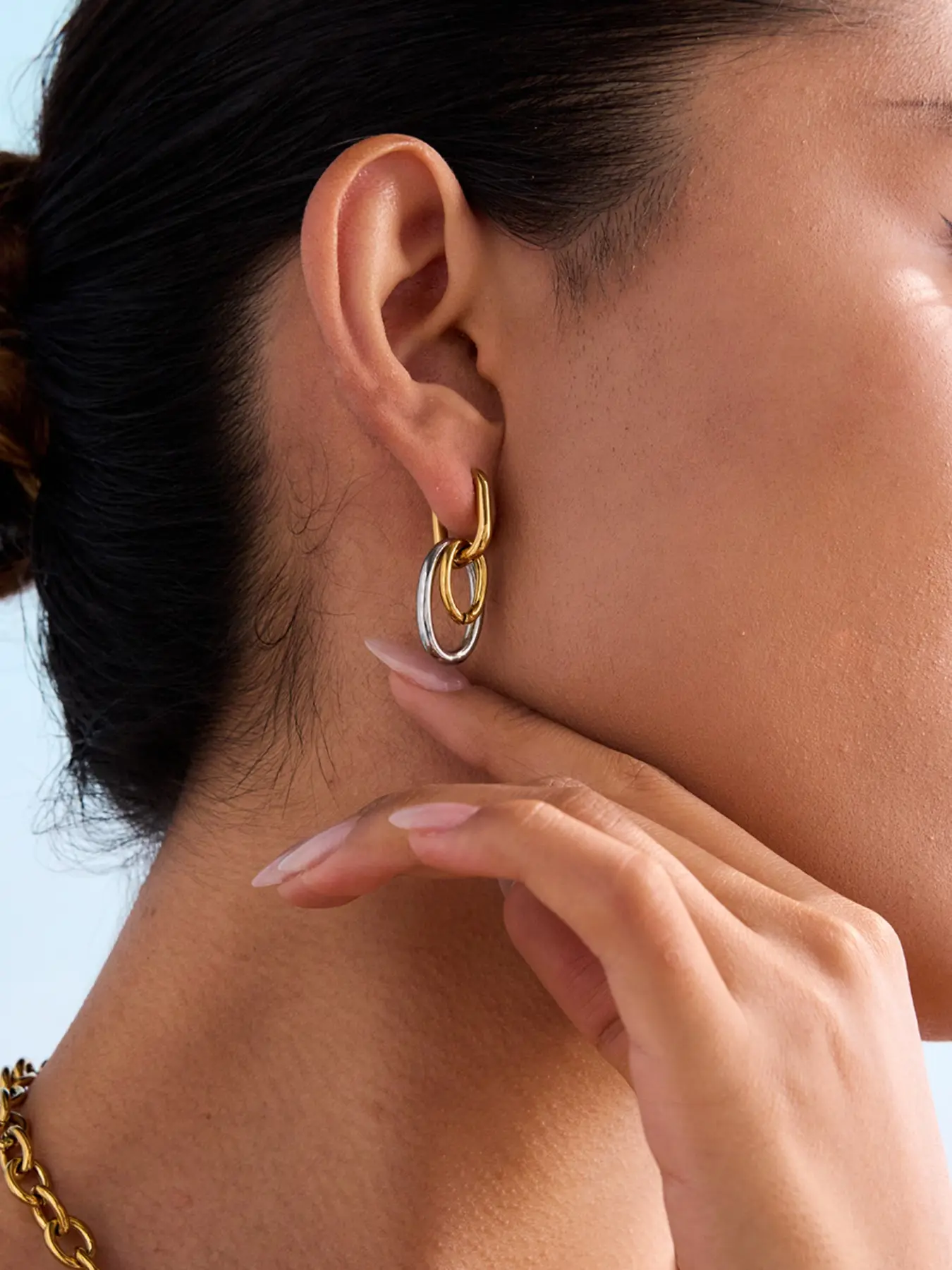 Ladies Earrings Gold And Silver Color Blocked Double Rings Hollowed Out U Shaped Ear Buckles Stainless Steel 18k Gold Plated Waterproof Anti Allergy Simple Fashionable And Elegant Women s Accessories Classic Style Earrings Earrings Jewelry