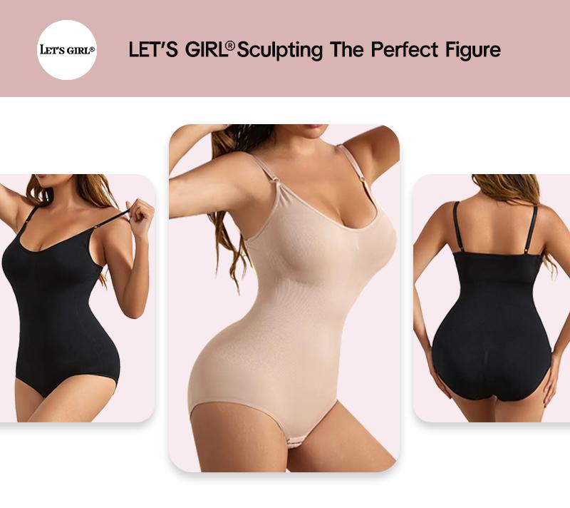Women's Seamless Sexy Ribbed Bodysuit With Adjustable Spaghetti Straps & Sculpting Thong