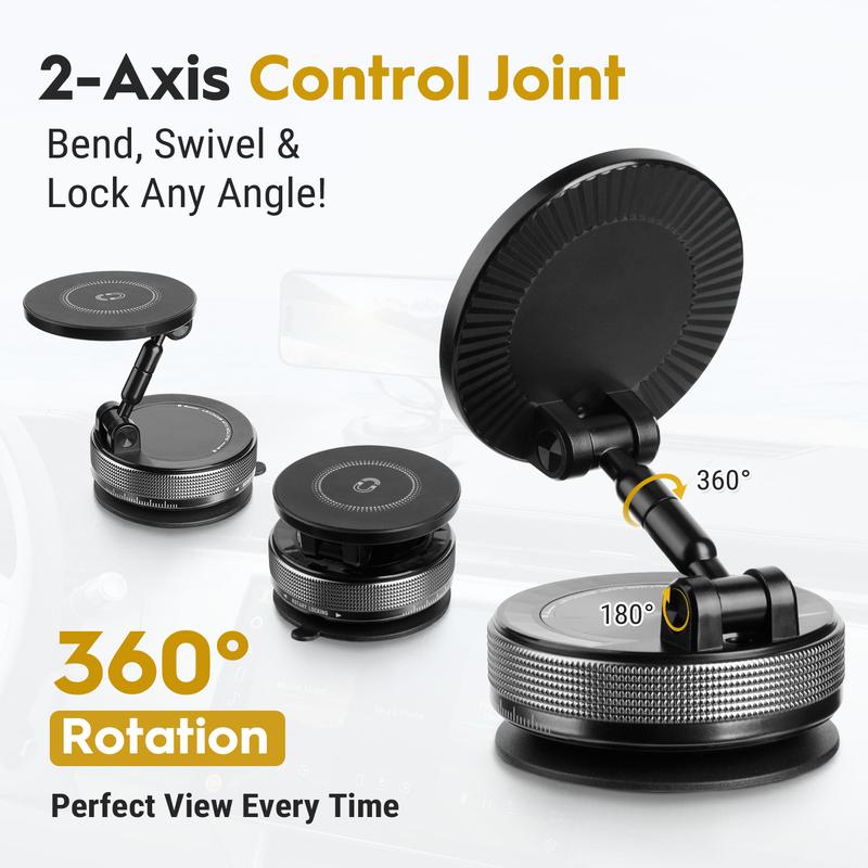Strong Magnetic Car Phone Holder for iPhone 15/14/13/12 - 360° Rotating Foldable Vacuum Suction Mount Fits All Cars & Phones