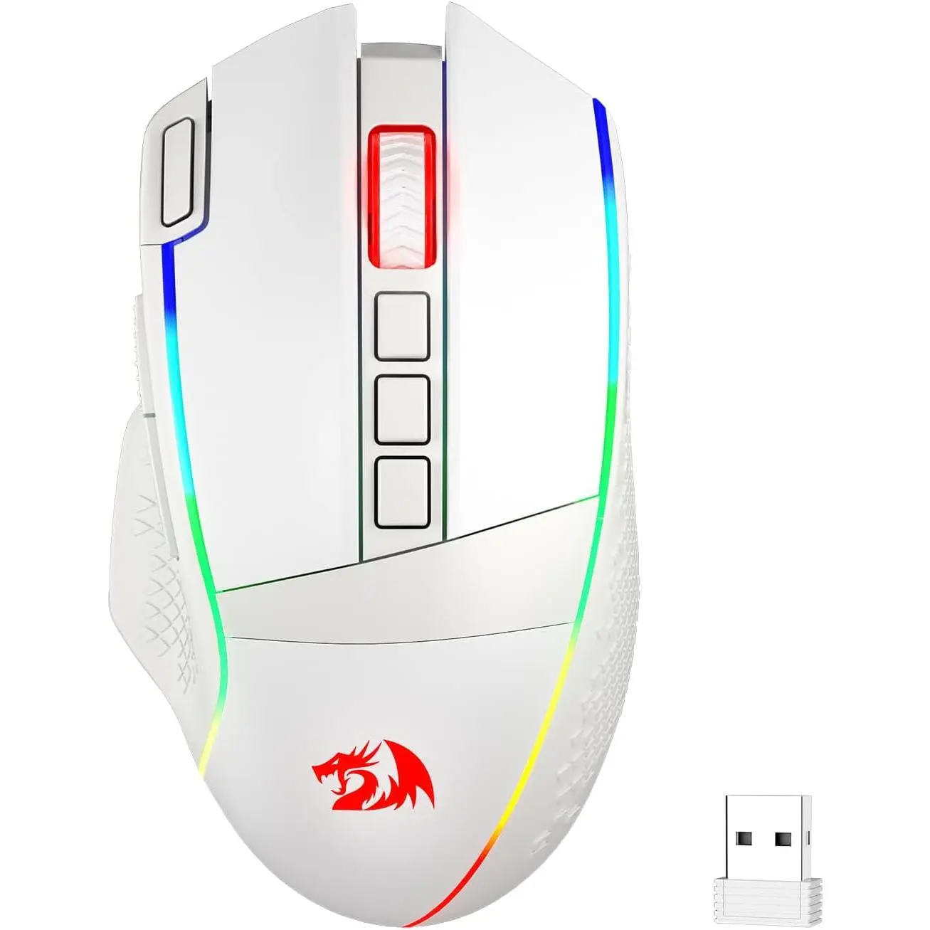 Redragon M991 Wireless Gaming Mouse, 26000 DPI 3-Mode Gamer Mice w/Rapid Fire Key, 9 Macro Buttons, Powerful Capacity and RGB Backlight for PC/Mac/Laptop, White