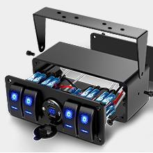 Nilight 4 Gang Rocker Switch Box 12V SPST ON Off Switch QC 3.0 USB Charger Voltmeter Waterproof Aluminum Rocker Switch Panel Night Glow Stickers for Boats Cars RVs Trucks Garage Lighting