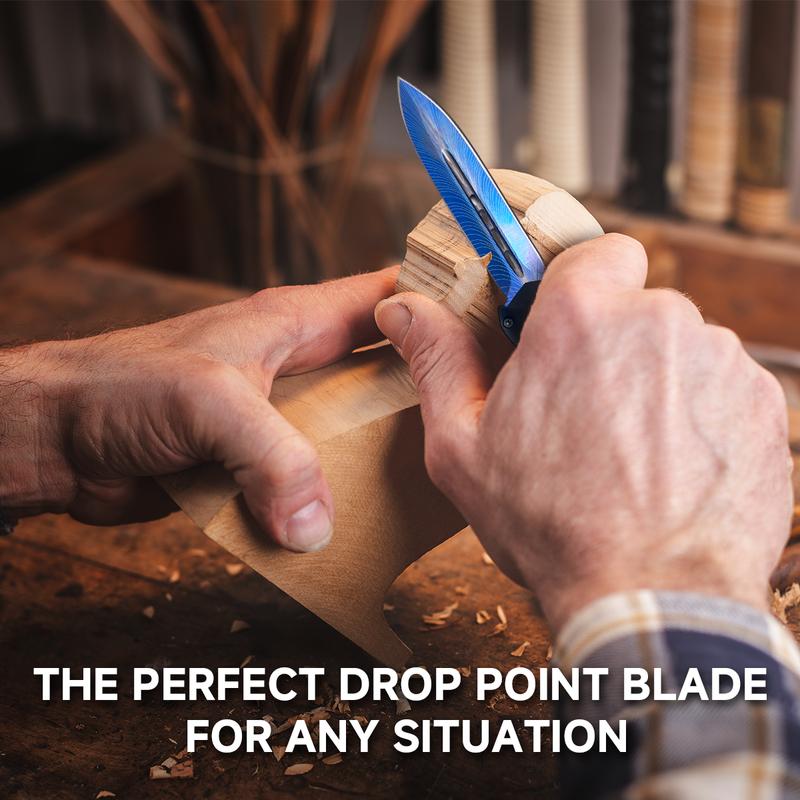 8.2-Inch Portable Utility Knife - High Performance D2 Steel & G10 Handle, Blue Feather Texture Design, Lightweight Tool for Camping & Home Projects, Perfect Holiday Gift
