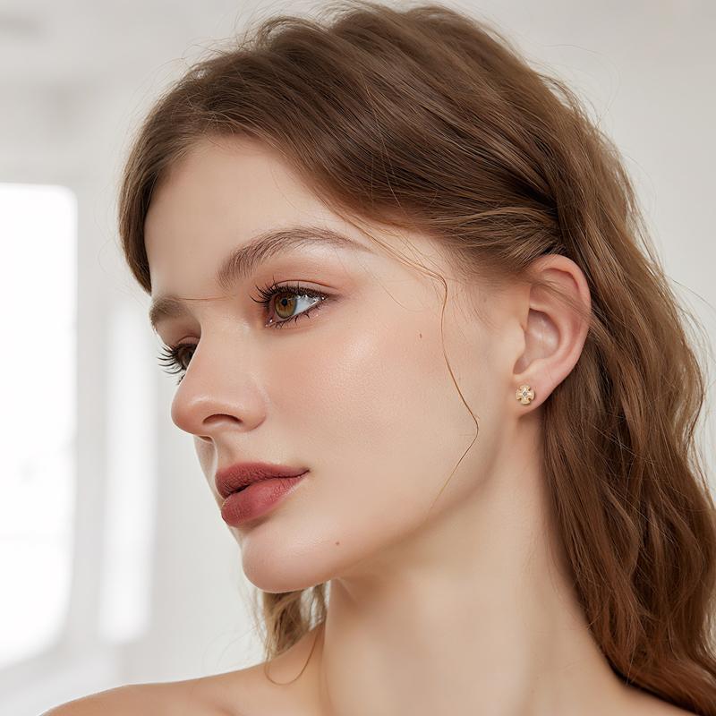 【#E567】Creative Cross Stud Earrings UCClYO Four-Leaf Clover Lab-Created Moissanite Earrings for Women 925 Sterling Silver Men's Stud Earrings Hip-Hop Jewelry Couple Gift Valentine's Day