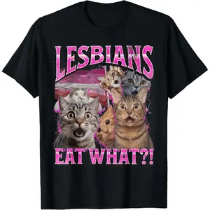 Golf Gift T-Shirt For Men And Women  Cotton Lesbians Eat What Funny Cat Gay Pride LGBTQ Pun T-Shirt