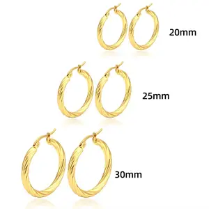 3 Pairs of Twisted Hoop Earrings Set – 3 Pairs Vintage Style Gold Color Stainless Steel Hoop Earrings for Women