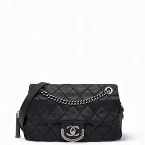 Pre-owned CHANEL Leather Shoulder Bags Fringe Medium Single Flap Calfskin Black (pa1106m1)