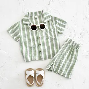 Two-piece baby clothing light green polo collar short sleeves + breathable and comfortable shorts summer versatile baby suit-LIU