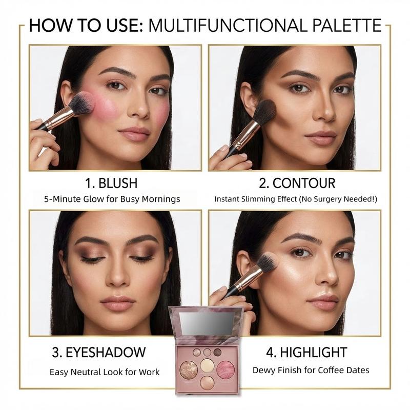 VOTIORS Full Size Baked Multi-Functional Makeup Palette | 4-in-1 Contour, Blush, Highlighter & Eyeshadow Palette | Travel Essential for Effortless On-the-Go Makeup