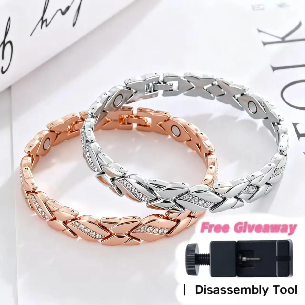 Veliora Minimalist Pure Copper Metal Bracelet - Unisex Elegant Leaf Design, Metal Coating, Diamond Accents, 3500 Gauss Magnet, Adjustable Size, Magneto Bracelets & Bangles for Wellness, Christmas Gift