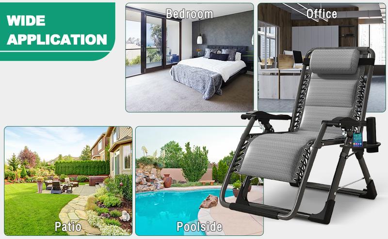 Lilypelle Ice Silk Zero Gravity Chair, Folding Portable Padded Reclining Lounge Chair with Headrest, Side Table, Supports up to 440lbs