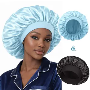2Pcs Silk Satin Bonnets for Sleeping - Elastic Wide Band Wrap for Black Women Men,Silk Bonnets for Curly Hair,Large Hair Cap for Sleeping school gift Sleeping Bonnet