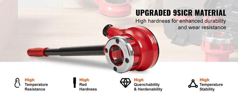 VEVOR Ratchet Pipe Threader Kit, 1/4" NPT - 1-1/4" NPT Manual Ratcheting Pipe Threader, Portable Pipe Threading Tool Set with 6PCS NPT Dies, Storage Case for Galvanized Aluminum Iron Copper Pipes VEVOR Ratchet Pipe Threader Kit, 1/4" NPT - 1-1/4" NPT Manual Ratcheting Pipe Threader, Portable Pipe Threading Tool Set with 6PCS NPT Dies, Storage Case for Galvanized Aluminum Iron Copper Pipes