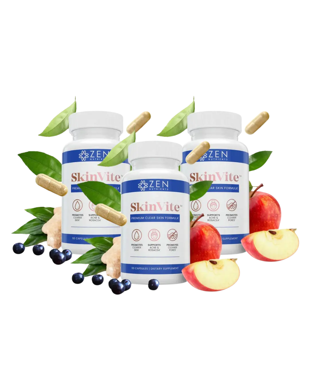 SkinVite Acne, Eczema, Psoriasis, & Rosacea Treatment for Face - Clear Skin Probiotics & Hormonal Acne Supplements Skincare (3-Pack)