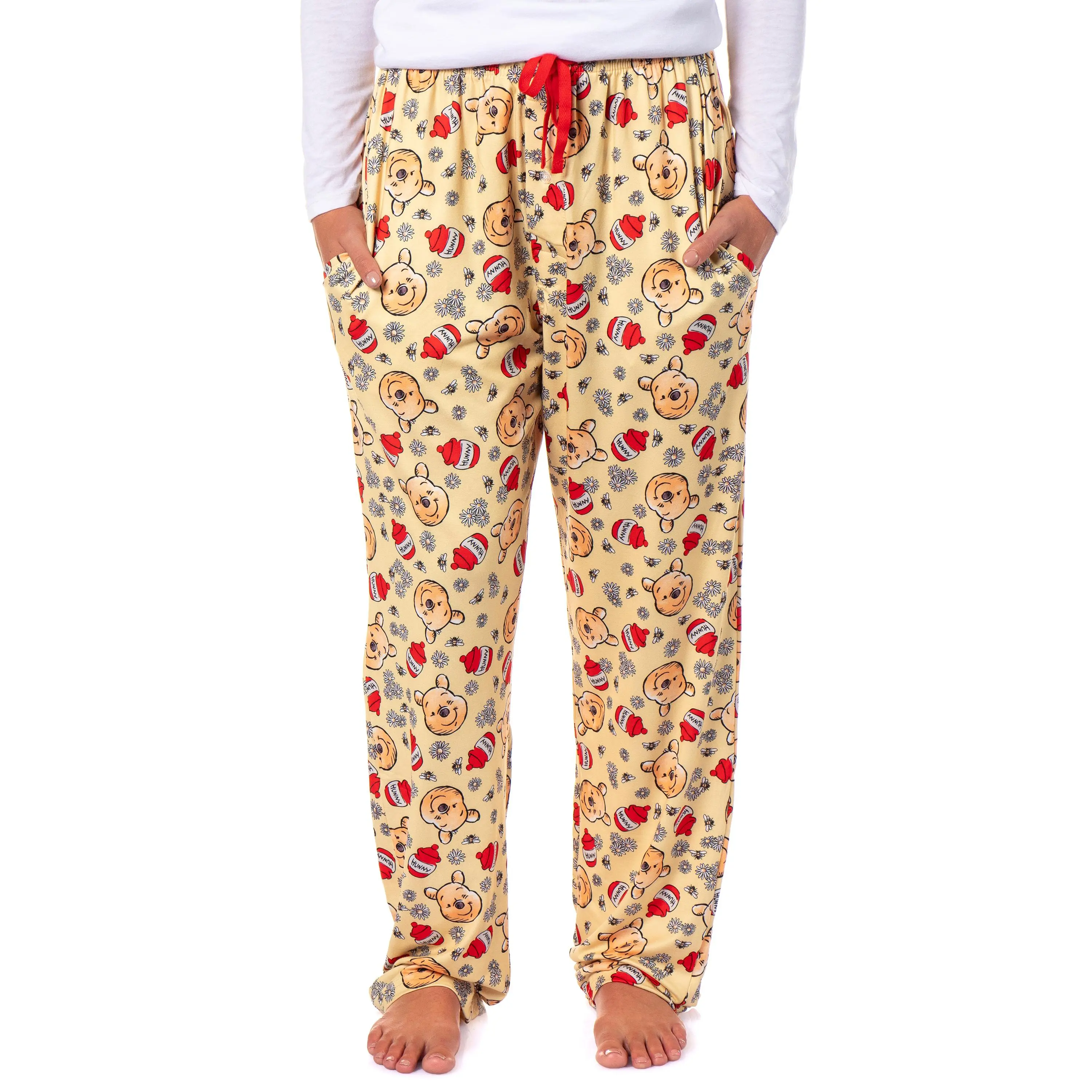 Disney Winnie The Pooh Women's Hunny Pot Daisy Adult Lounge Sleep Pajama Pants with Drawstring Elastic Waistband