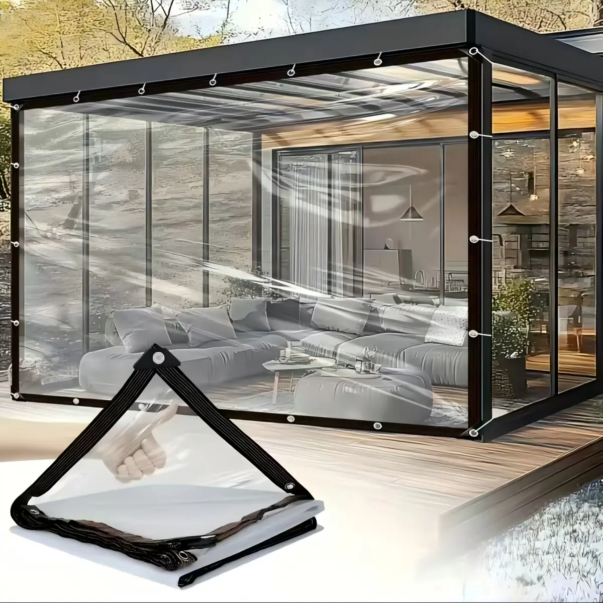 [TikTokShopBackToSchool]10x13 ft Clear Heavy-Duty Waterproof Tarp – Upgraded Tear-Resistant, Quick Installation for Patio, Greenhouse, Chicken Coop, Porch & Seasonal Decor, Insect-Resistant,  Snowproof, Rainproof, homeessentials - Thick