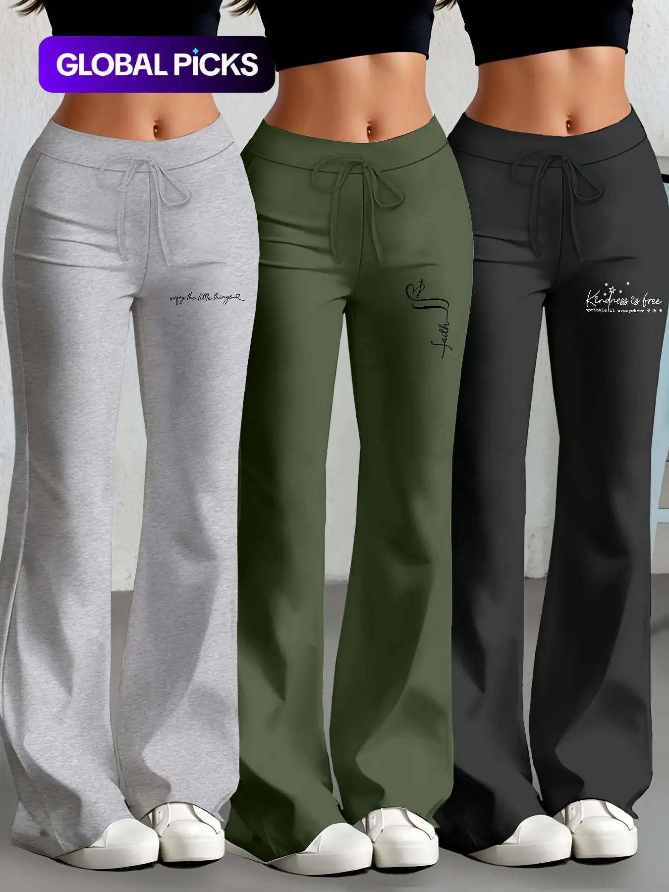 Three-Piece Set Yoga Pants, Workout Pants, Athleisure Style Bottoms, European & American Style Wide-Leg Drawstring Waist Casual Fashion Long Pants, Fitness Casual Pants, Fitness Clothes