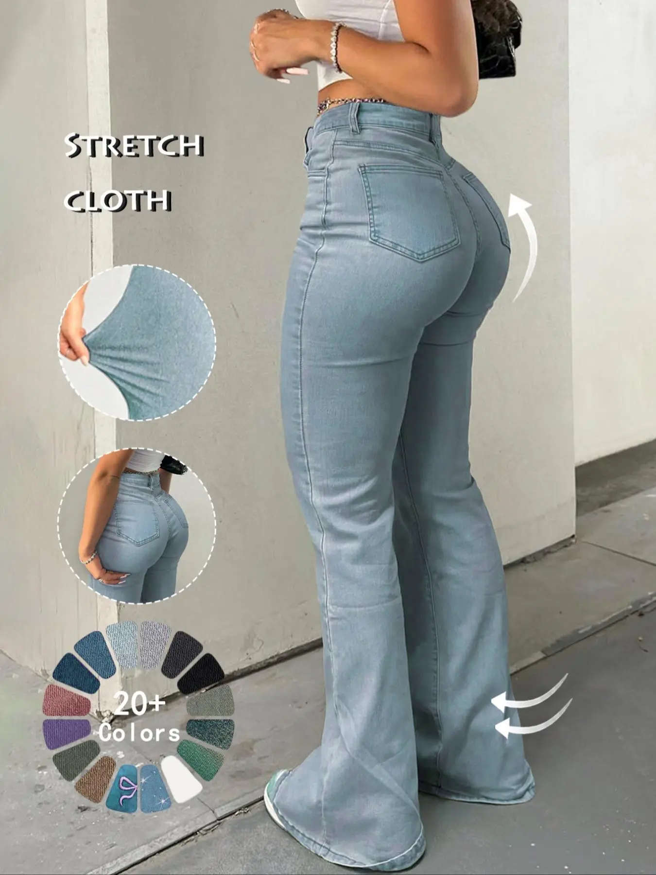 Women's High-Waisted Jeans Slim Fit Micro Flare Long Pants, Sexy Stretch Comfortable Denim Trousers, All Seasons Fashion