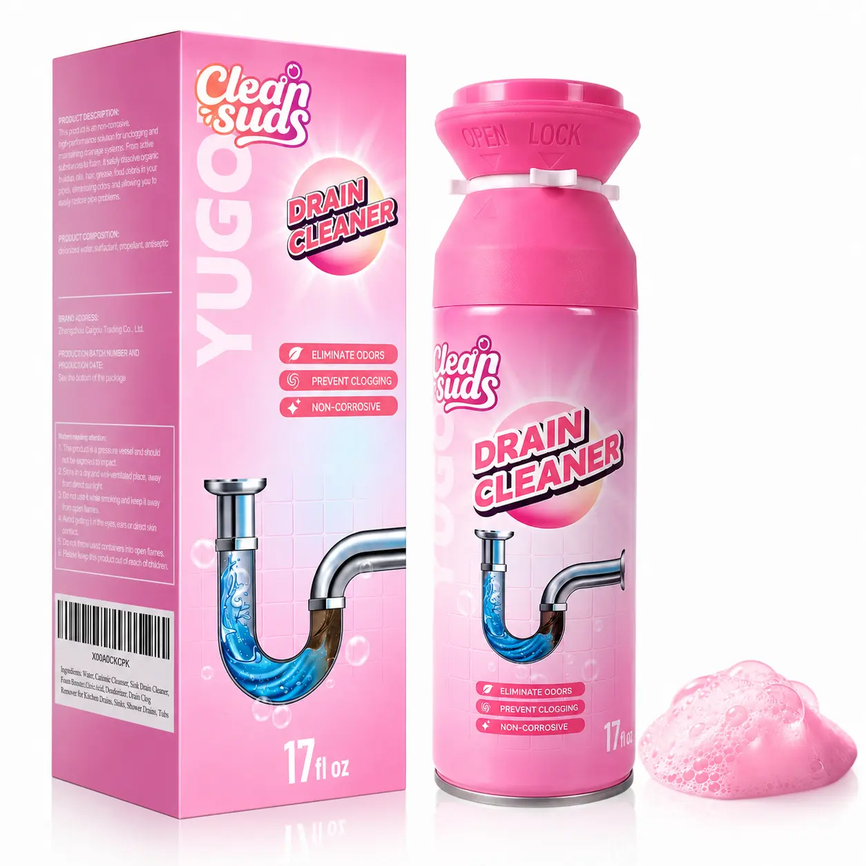 Foam Drain Cleaner - Drain clog Remover & Deodorizer & Cleaner for Kitchen Drains, Sinks, Shower Drains & Tubs