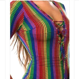 Bold Rainbow Lace-Up Bodysuit