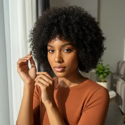 Glueless Wigs Human Hair 8-12Inch  Afro Kinky Curly Natural Color Wig for Women Human Hair Soft and Fluffy Glueless Wigs 80s 90s Kinky Curly Wig Cosplay or Daily Use Wigs High Density Pixie Curl Afro Wig Onetide Hairs