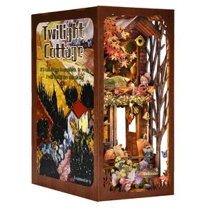 ETKVR SL07 Book Nook Kit, Book Nook Kits for Adults, DIY Miniature Dollhouse Kit 3D Wooden Puzzle Booknook Bookend with LED Light