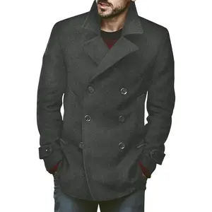 Beotyshow Mens Classic Business Pea Coat Winter Warm Double Breasted Heavyweight Trench Coats Formal Blazer Overgarment