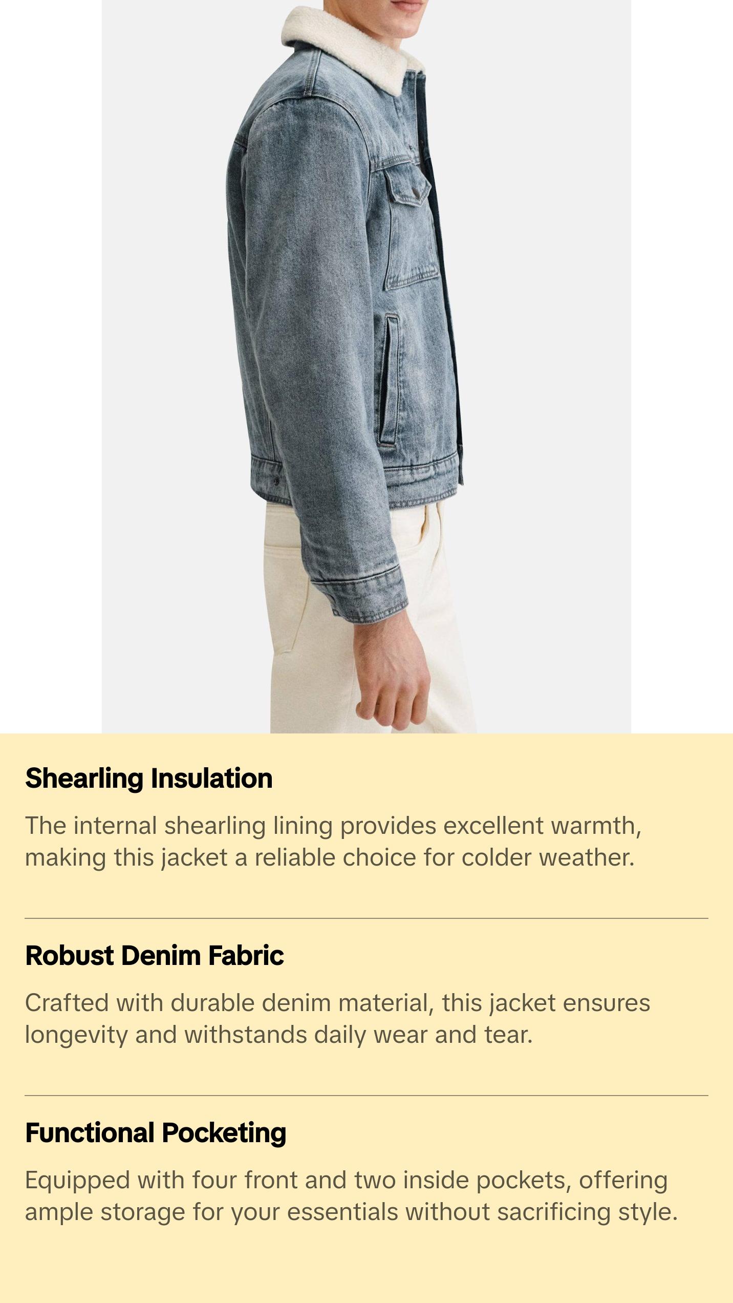 Mens Light Blue Denim Shearling Jacket