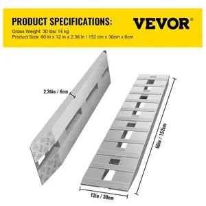 VEVOR Aluminum Trailer Ramps, 60''x12''x2.5'' 6000LBS Total Capacity, Beavertail Hook End 1 Pair, Ideal for Motorcycle, Truck, Lawn Mower, Tractor, ATV, Vehicles