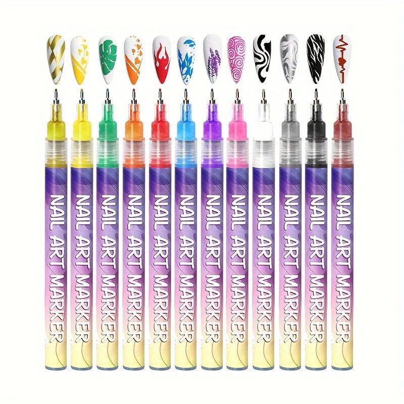 Nail Art Marker - 12 Color Quick Dry Acrylic Painting Pen for DIY Nail Art & 3D Dot Embroidery - Water-Based, Easy to Color, Solid Color, 0.5mm Tip - Perfect for Home & Salon Use