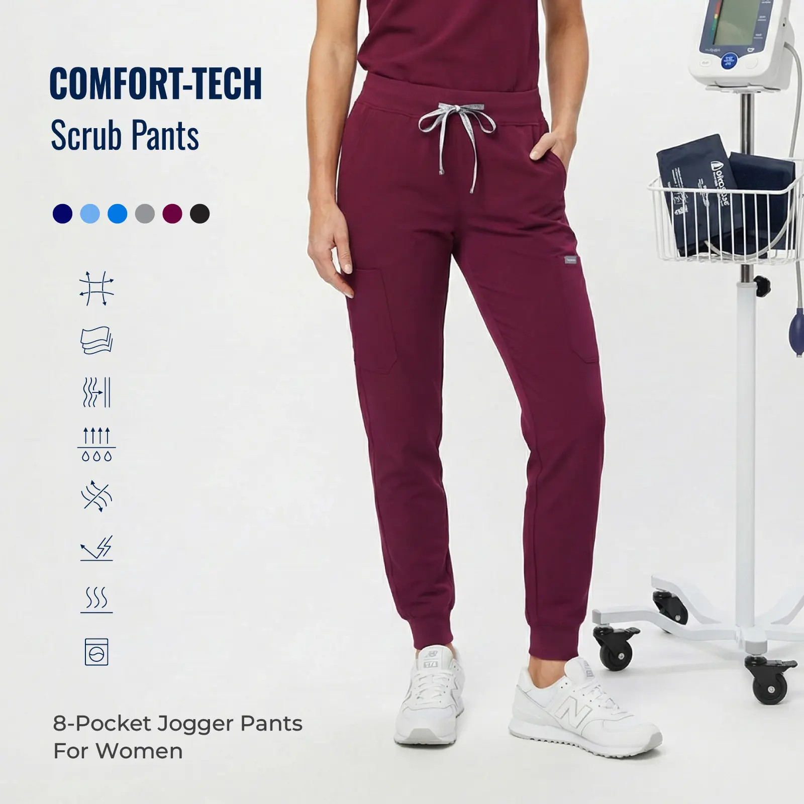 Tinylemon Women’s Antimicrobial Scrub Jogger Pants for Nurses - 8 Pockets, Yoga Waistband, Anti-Wrinkle Fabric, Activewear, Athletic, Drawstring, Elastic Waist, Sports Styles, Activewear Jogger Pants, Athletic Joggers Pants