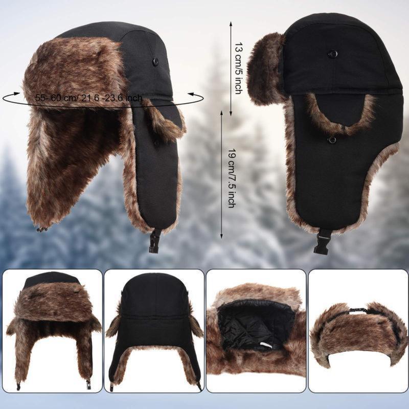 Russian Hats Aeropostale Faux Fur Reflective Aviator Trapper Hat Warm Windproof for Cold Weather Outdoor Snow Activities 13cm Height 19cm Width retro  winterwear  giveaway russian  hat