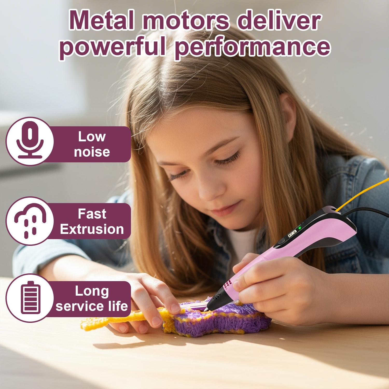 3D Printing Pen Set, Includes 3D Pen, 3 Starter Colors of PLA Filament, Creative DIY Gift for Kids and Children, Ideal for Birthday and Christmas Presents