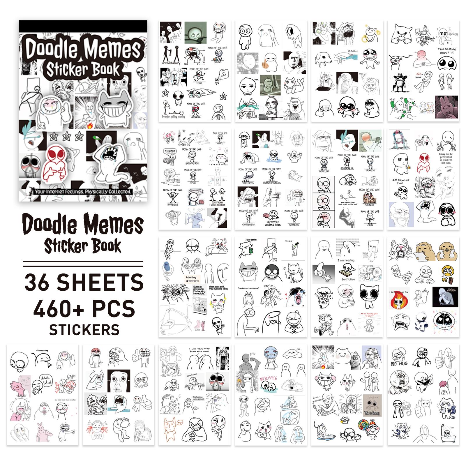Doodle Meme Sticker Book – 460 Unique Hand Drawn Designs, Journal & Scrapbook Stickers, Express Mood & Internet Vibes for Creativity